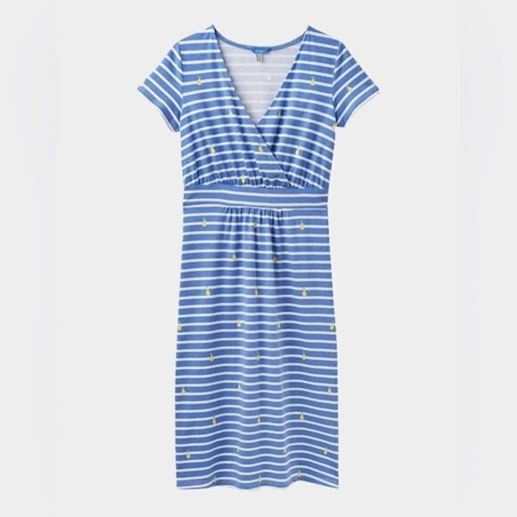Joules Blue Striped Dress Pear Print Jude Jersey Wrap - Picture 1 of 9